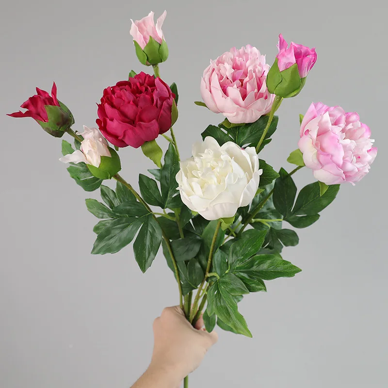 4 Stück Simulierte 2-Kopf Feuchtigkeitsspendende Pfingstrosen, Künstliche Blumen mit Echtem Touch, Hochzeitsdekoration, Künstliche Pfingstrosen, Brautstrauß, Party- und Heimdekoration – Detail 2