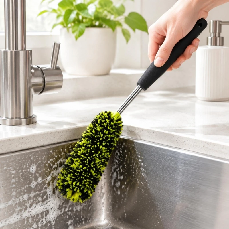 Extended Handle Car Wheel Brush with Dense Microfiber Bristles for Cleaning Inner Deep Recesses, and Loose Road X37F