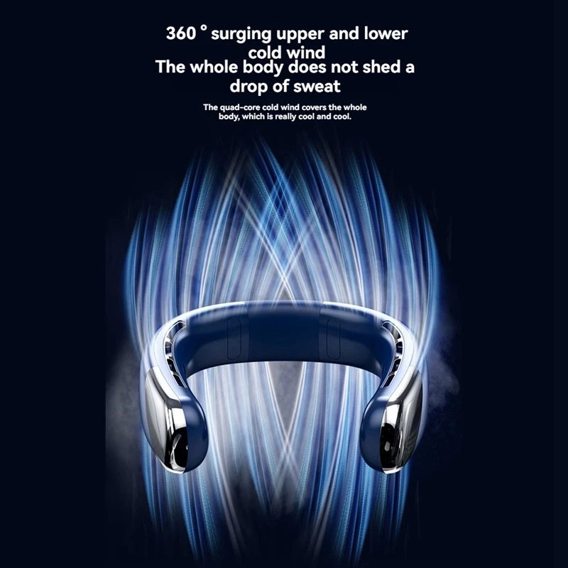 ABNO-Mute Portable USB Neck Fan 1200Mah Bladeless Cooling Neck Fan LED Digital Display 5Th Gear Wind Electric Fans