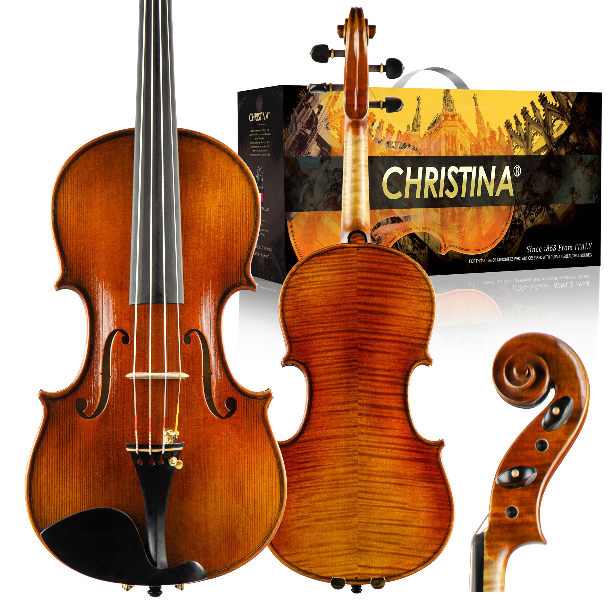 

CHRISTINA Violin for Professional S300A Two-piece Flame Maple Ebony Fittings European High-quality Spruce 4/4 Size Antique Style