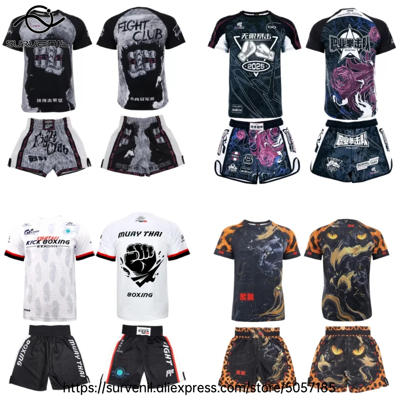 

Muay Thai Boxing Shorts BJJ MMA Fight Training Suit Men Women Fitness Gym Combat Sports Fight Kickboxing Pants Rashguard Set