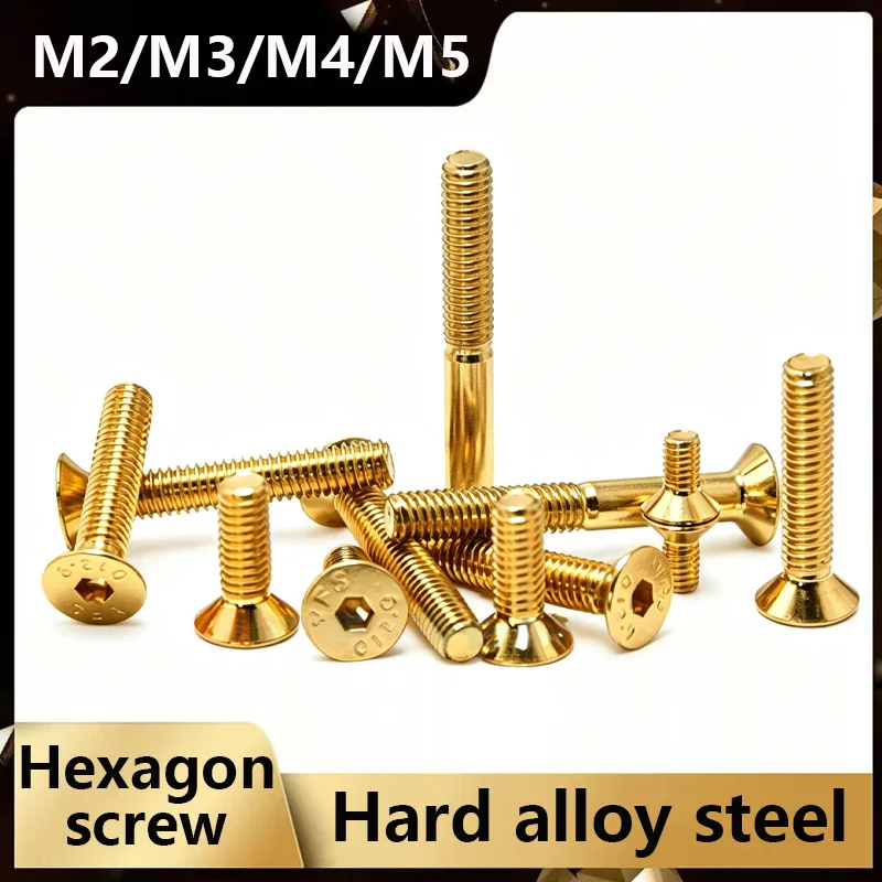 M2 M2.5 M3 M4 M5 Grade 12.9 Countersunk Hex Socket Screws, Titanium Plated High Strength Alloy Steel Bolts Full Sizes