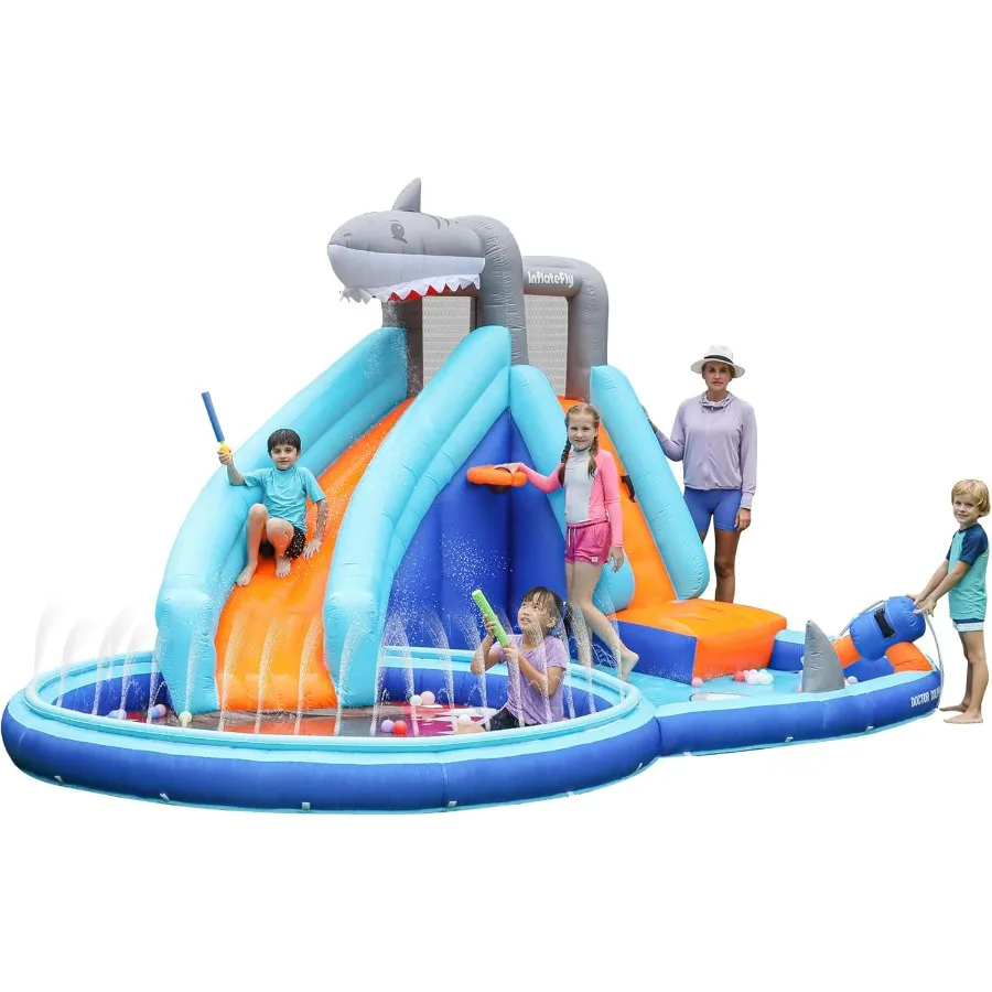 

Надувная водная горка Bounce House Shark Blowup Bouncer для малышей и развлечений вологий и сухой аквапарк Интерактивный надувной замок w