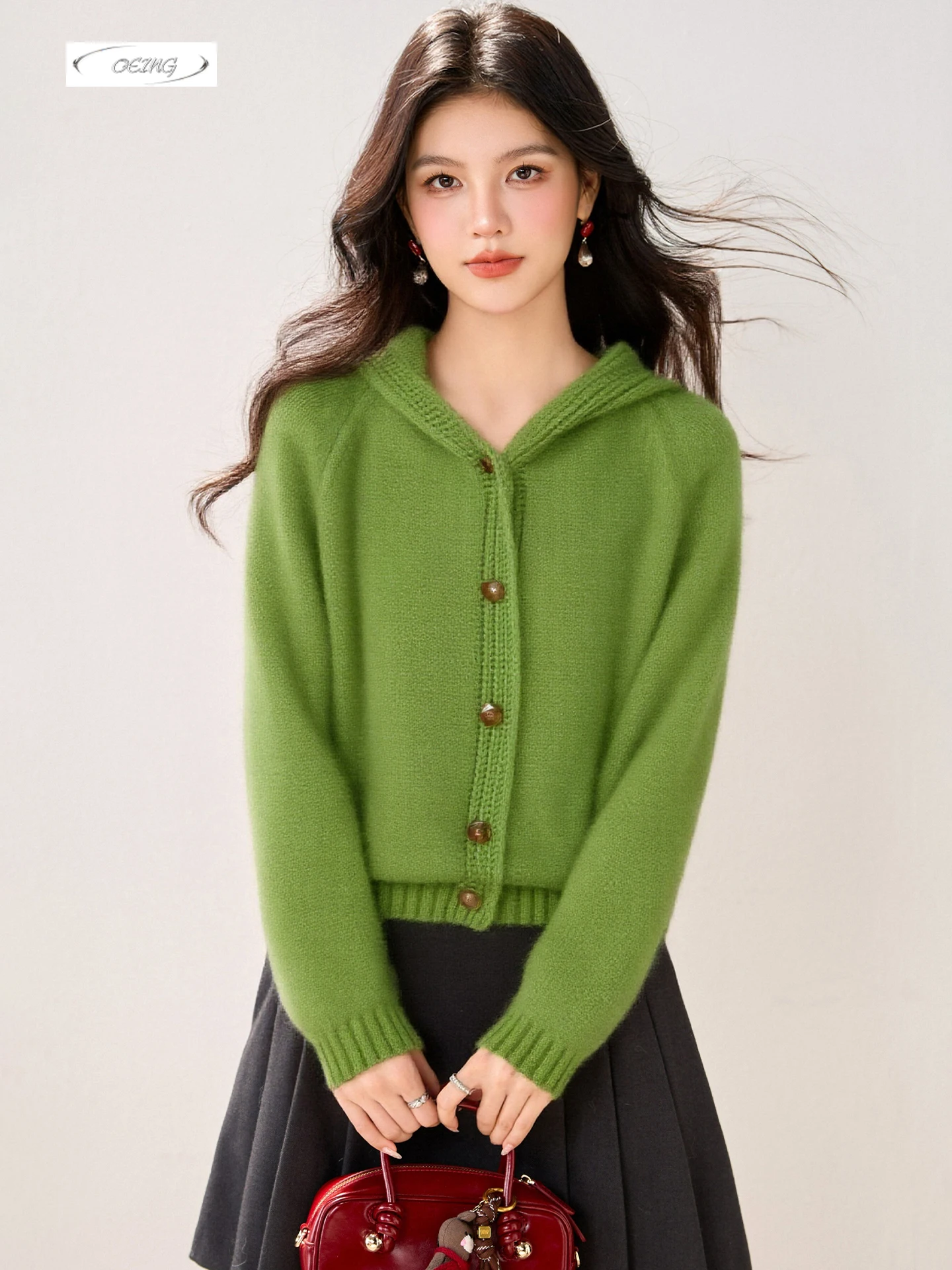 

Korean Style Fashion Single Breasted Hooded Knitted Cardigan Coat Sweater Women Autumn Winter Thick Warm Tops Knitwear 9754