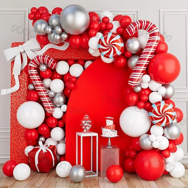 Balony świąteczne Garland Green Red Box Candy Balloons Arch Santa Reindeer Star Foil Ballon New Year Christmas Party Decor 2024