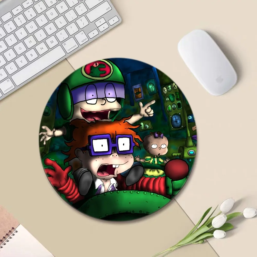 Cartoon R-Rugrats Mousepad 20x20cm Round Desktop Desk Mat Kawaii Gaming Accessories Students Writing Pad Mouse Pad for PC Desk