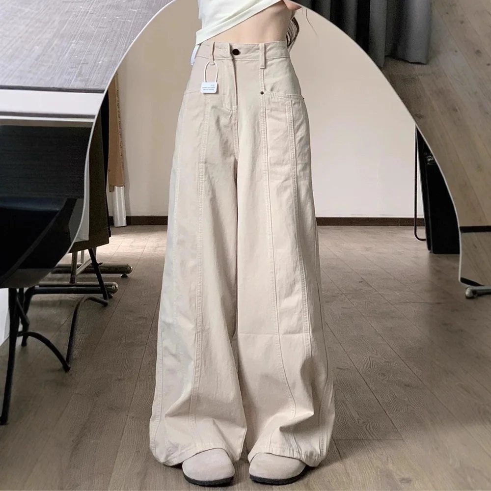 Apricot Wide Leg Jeans for Women 2026 New High Waist Slimming Pear Shaped Figure Straight Leg Wide Leg Pants for Streetwear Tren