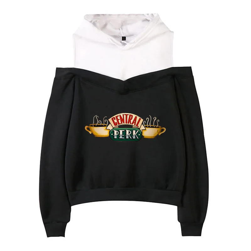 Funny Friends Off Shoulder Hoodies for Women Vintage Streetwaear Friends Tv Show Harajuku Sweatshirt Graphic Pullovers Clothes