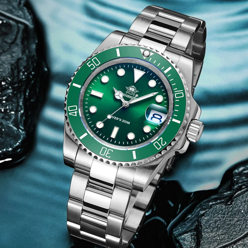 ADDIESDIVE Luxus-Herrenuhr mit Keramiklünette, BGW9 Superhelle Leuchtfunktion, Edelstahl, Casual Quarzuhr, 200m Wasserdicht, Outdoor-Sportuhr