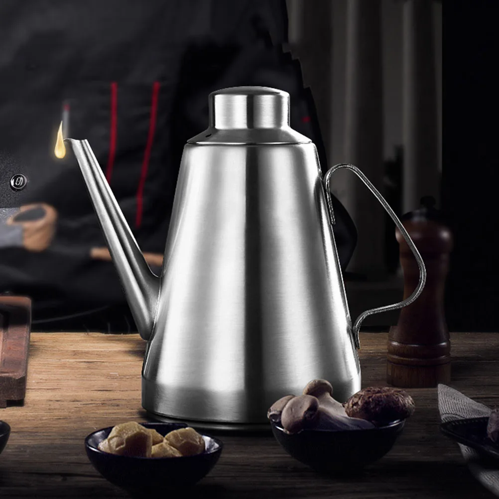 

Stainless Steel Oil Bottle Smooth Bottom Reusable Cooking Oil Dispenser Kitchen Multi-Use Olive Soy Sauce Vinegar Container