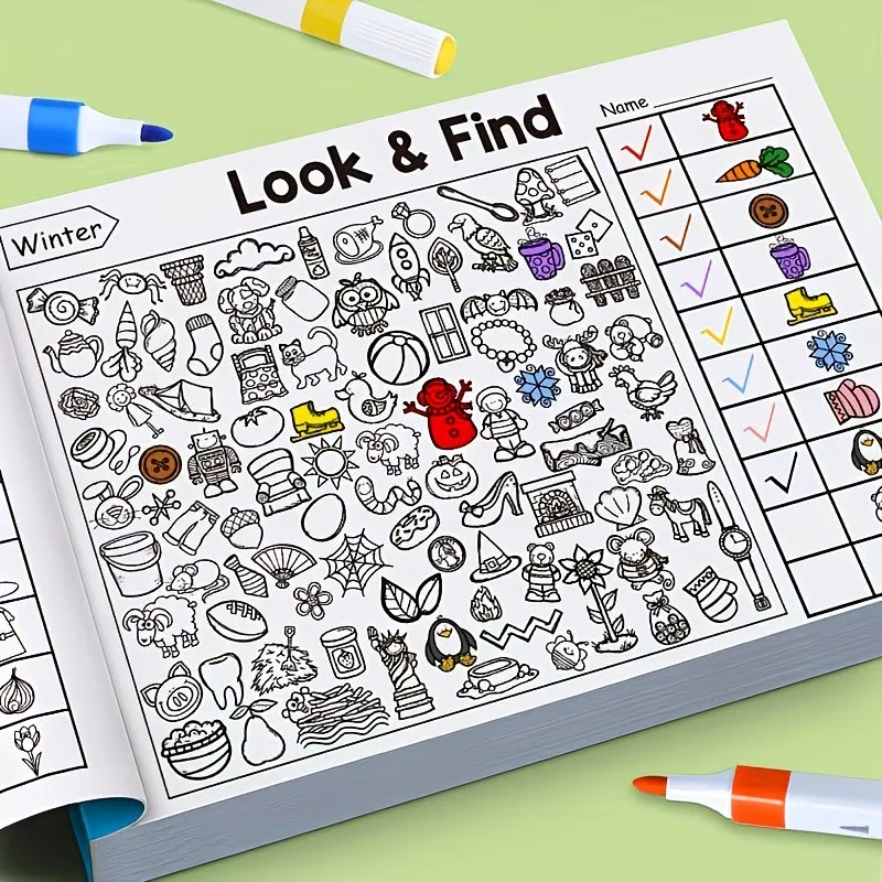 Livre d'activités amusantes pour enfants avec objets cachés, livre d'activités d'exploration et de découverte, comprend un défi de recherche visuelle - Jeux interactifs, activités éducatives, matériel pédagogique, cadeaux de Pâques et de Noël