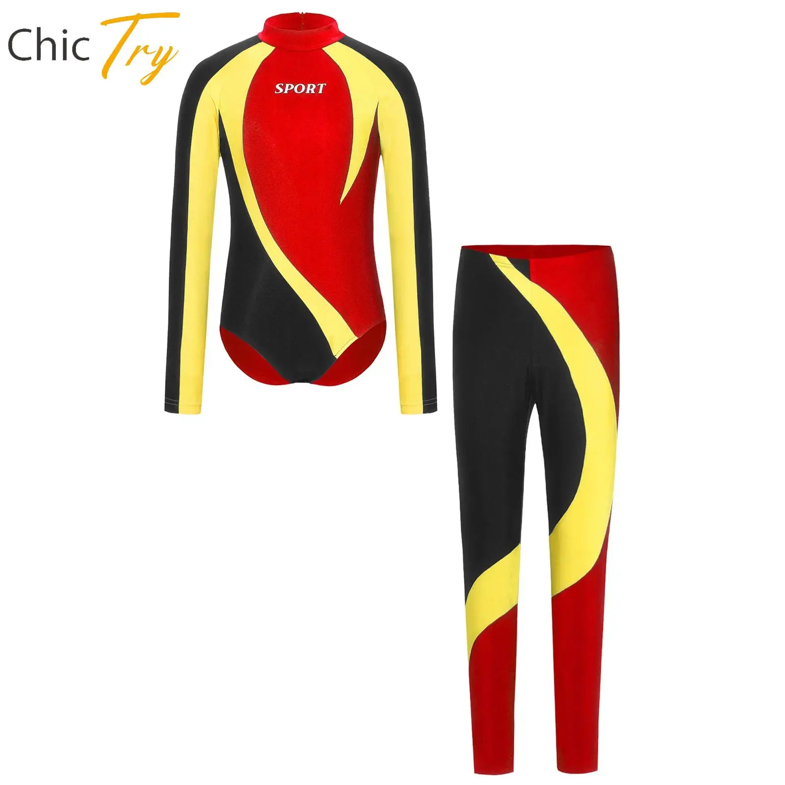 

Kids Boy Gymnastics Training Outfit Long Sleeve Openable Crotch Skating Leotard Bodysuit And Leggings Sportswear Rashguard Set