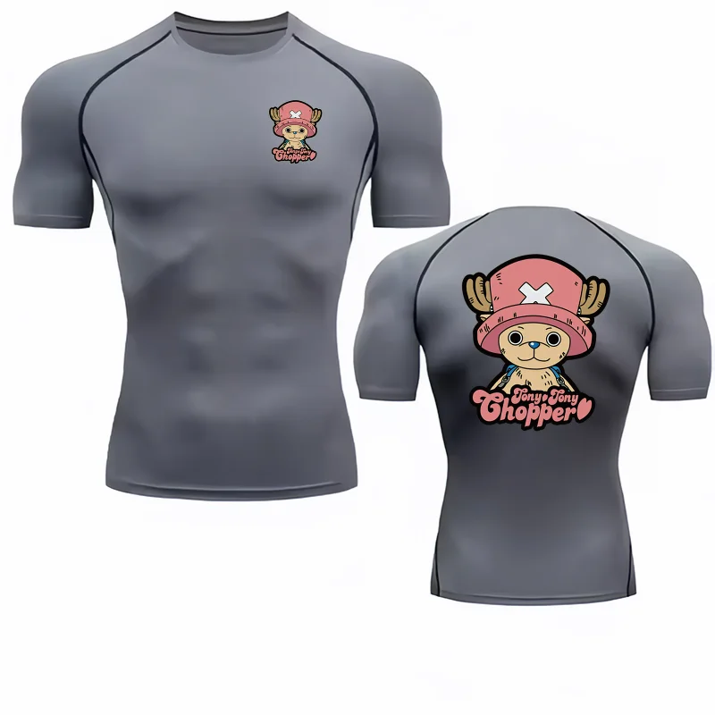 Bandai One Piece Chopper Anime Print Men's Compression T-Shirt, Quick Dry Breathable Gym Running Workout Elastic Fitness Top