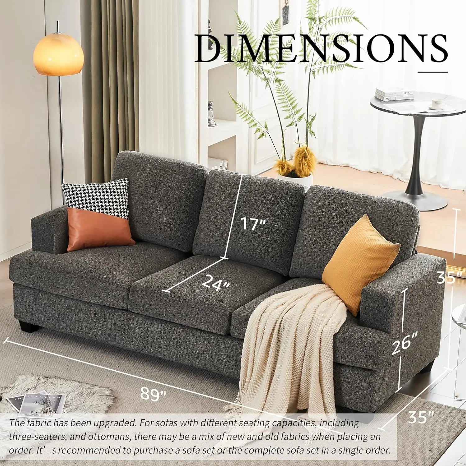 89 Inch Sofa, Comfy Sofa Couch with Extra Deep Seats, Modern Sofa- 3 Seater Sofa Couch for Living Room Apartment Lounge