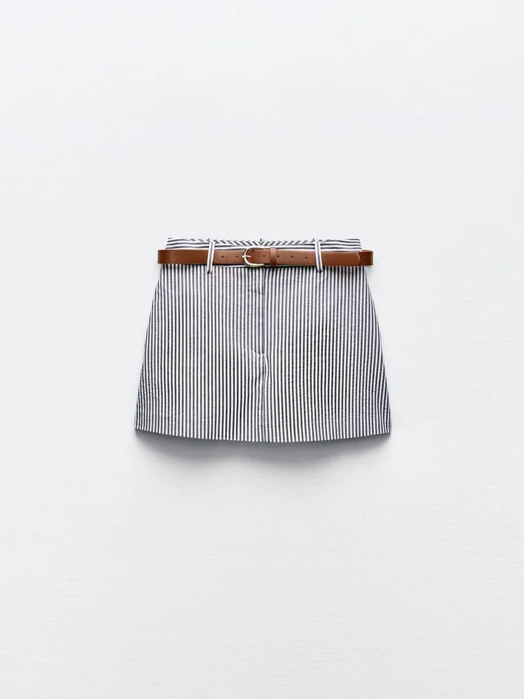 Sommer New Street Sle Damen Casual Stripe Ort Rock mit Gürtel Schlankheits Hot Girl A-Linie Rock aus China