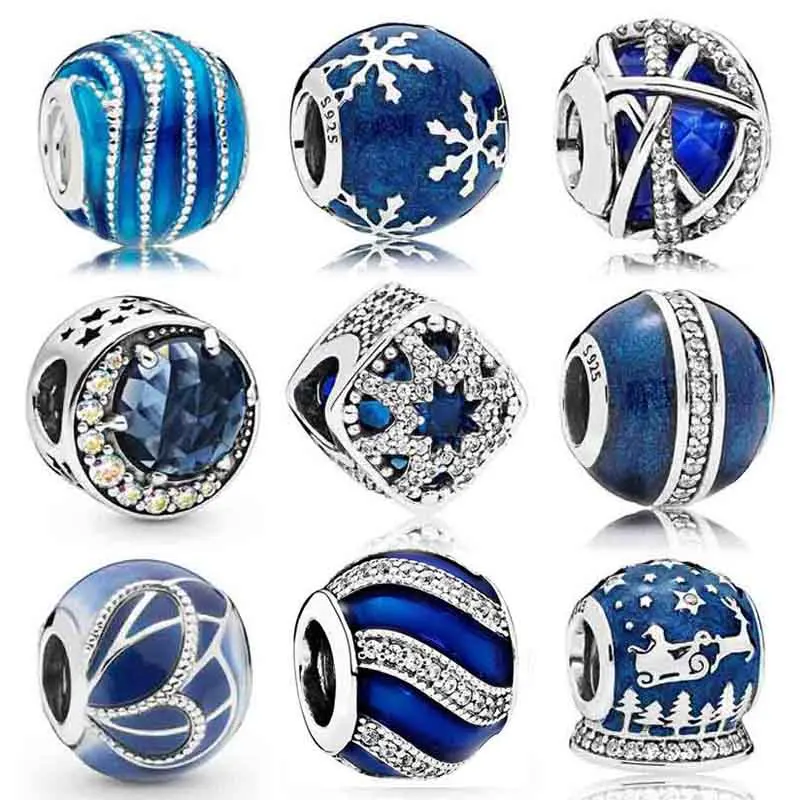 

Blue Wintry Delight Snowflake Moon And Night Sky Star Galaxy Charms 925 Sterling Silver Bead Fit Fashion Bracelet Diy Jewelry