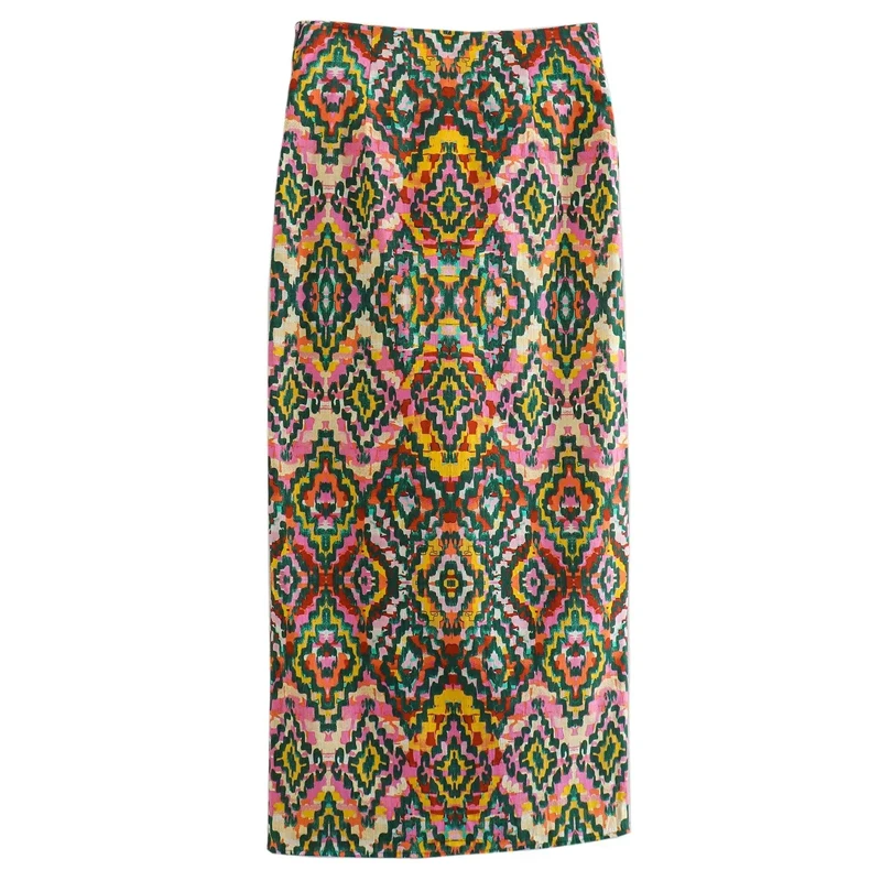 

TRAF Print High Waist Midi Skirt for Women Summer 2023 Knot Beading Sexy Slit Female Long Skirt Floral Vintage Beach Slit Skirt