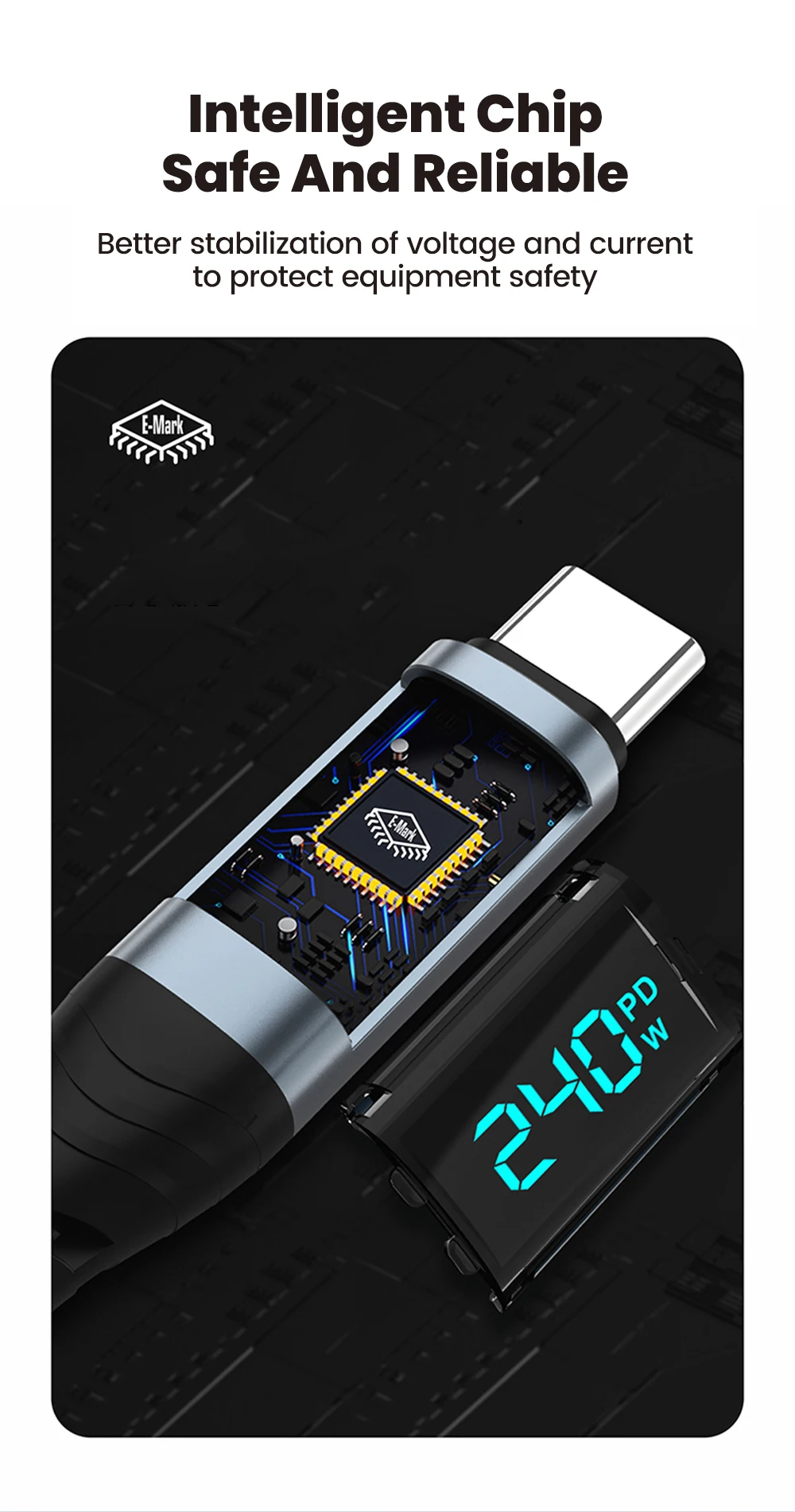 NNBILI 240W Digital-Display-Kabel Typ C auf Typ C Schnellladekabel USB-C-Datenkabel für iPhone 18 Pro Huawei iPad Laptop – Detail 4