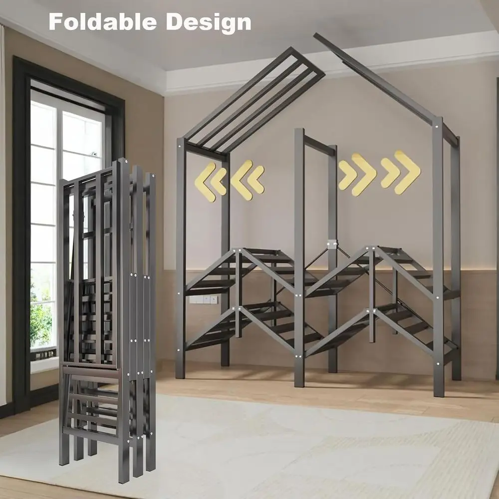 Durable Heavy-Duty Double Rod Portable Wardrobe with Cover, Up to 1000 lbs Capacity, Gray view 2