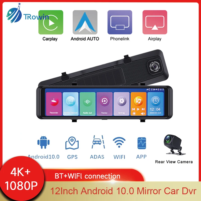 

4K Car wireless carplay 12inch full touch Mirror ADAS Bluetooth WIFI connection Android10 auto GPS 24hours Monitor