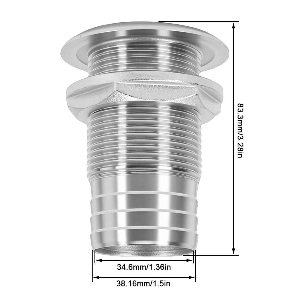 Semi Thread Thru Hull Fitting Barbed Design with Rubber Gasket Hose Barb Connector Standard Length Boat Plumbing Fitting