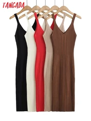 Tangada 2023 Fashion Women Solid Jaquard Sweater Dress Sexy Ladies Slim Tank Dress 2LK87