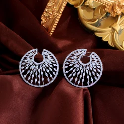 CWWZircons Luxury White Cubic Zircon Large Circle Round Drop Earrings for Women Trendy Wedding Engagement Party Jewellery E0581