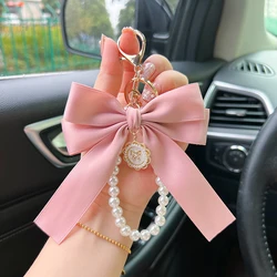 Creative Bow, Pearl Chain Keychain, Women's Fashion Bag Pendant, Car Keychain, Personalized Ribbon Necktie