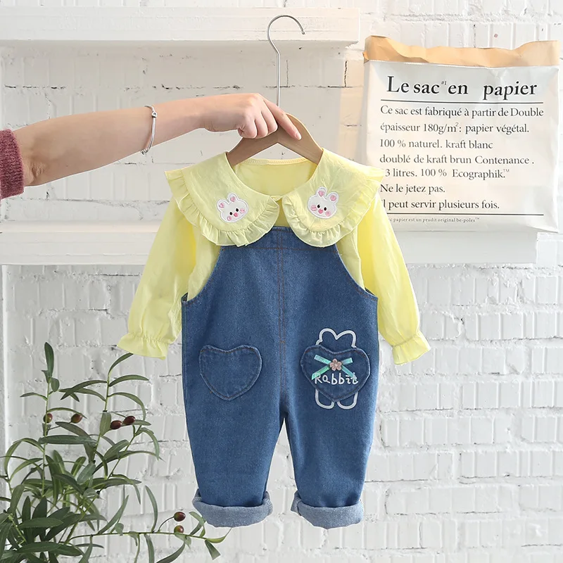 Autumn kids Baby girls clothes long sleeve Shirt+ Jeans 2024 Korean Fashion Casual girls clothes set for 0-4 year