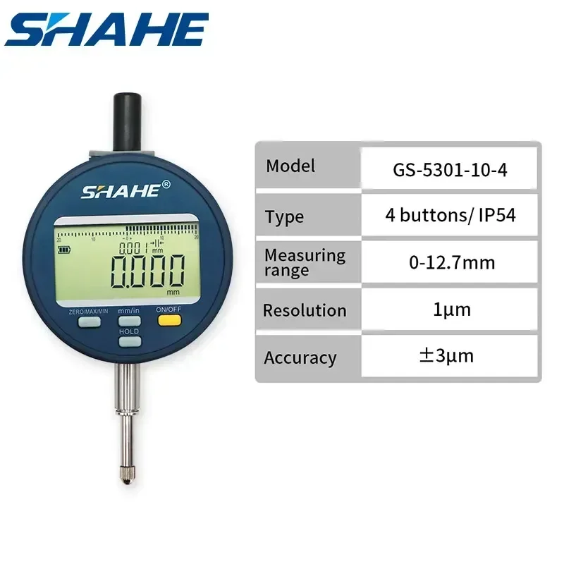 SHAHE 0-12.7/25.4/50.8mm 1μm 해상도 전자 표시기, 충전식 배터리 포함, 미터법/인치 다이얼 표시기 게이지 IP54