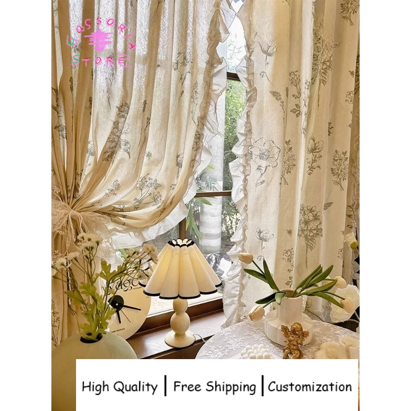 

Sample Custom Retro Printed Curtains for Living Room French Pastoral Small Fresh Blackout Bedroom Window Rental Decor Thermal