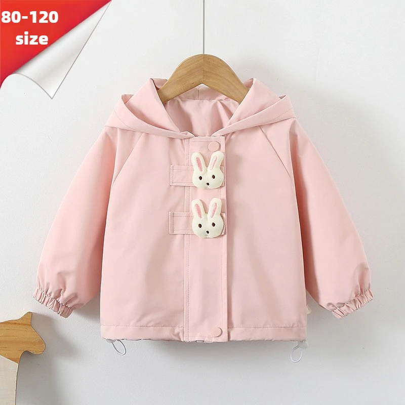 Girls Pink Coat 1-3 Years Old Baby Girls Spring Autumn Coat Cartoon Free Child with Hat Casual Wear Girls Jacket Trench Outfit