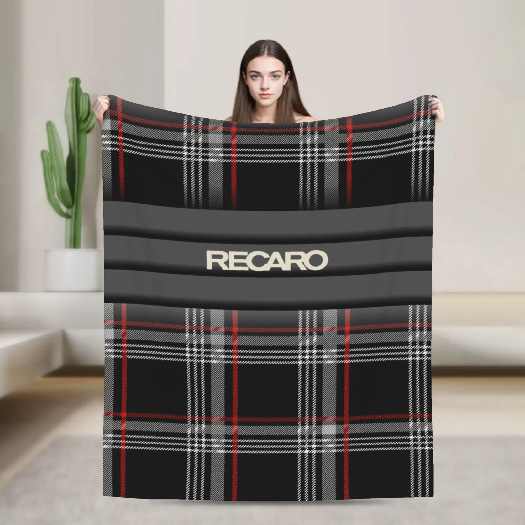 Custom Seat Houndstooth Upholstery Pattern Recaros Blankets Warm Flannel  Throw Blanket for Sofa Bedroom Bedding