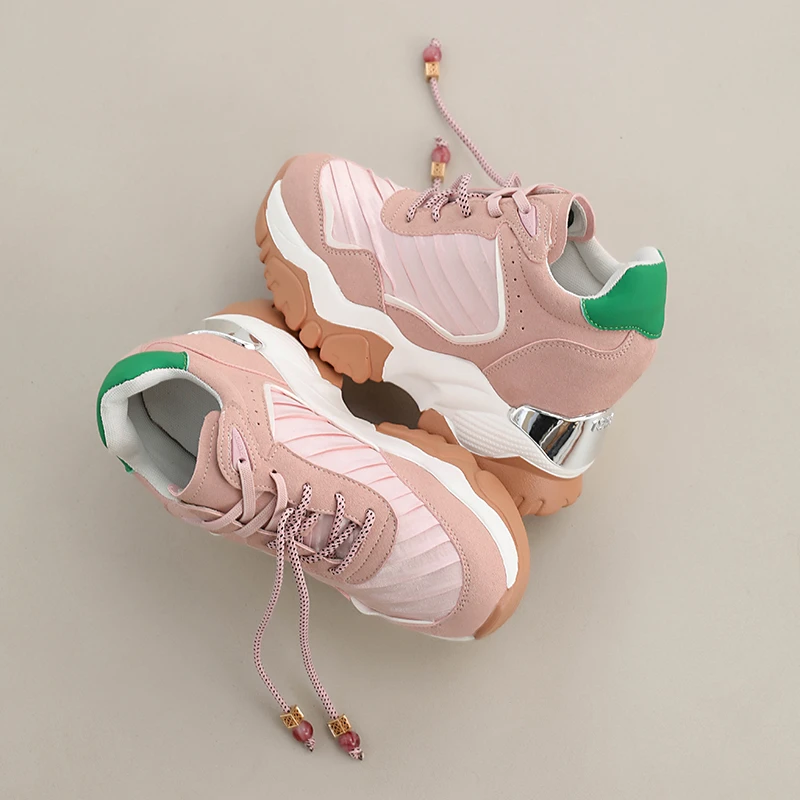 Women Color‑Block Platform Sneakers Lace‑Up Round‑Toe Inner Heightening Bead Decor Casual Sports Daily Walking Ladies Footwear