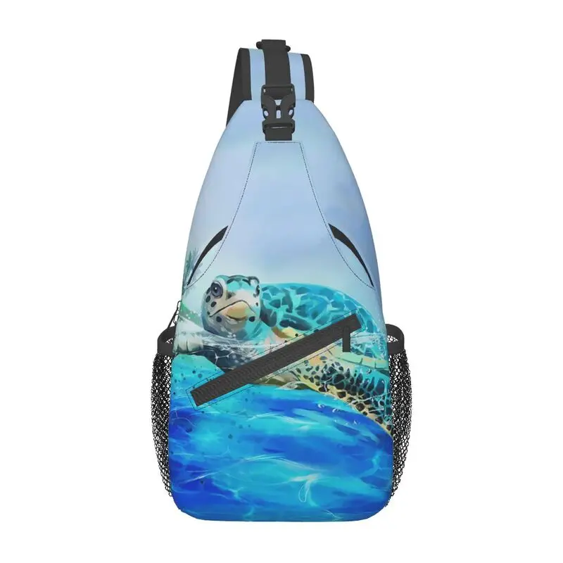 Mochila de hombro con estampado de tortuga marina para hombre, bolso de pecho cruzado informal con estampado de acuarela, Animal oceánico, para viajar