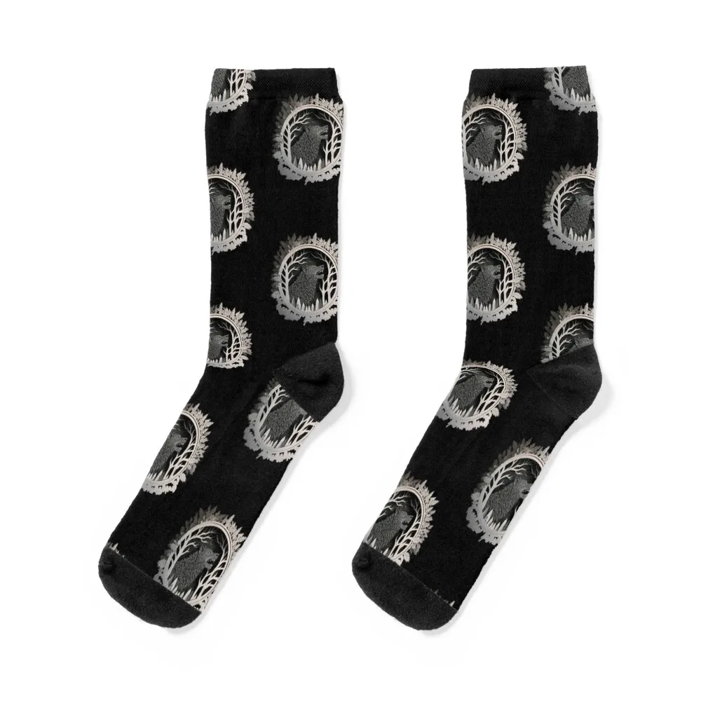 

Direwolf and Ice II - Black - Direwolf Socks Running winter thermal Rugby christmass gift Men Socks Luxury Brand Women's