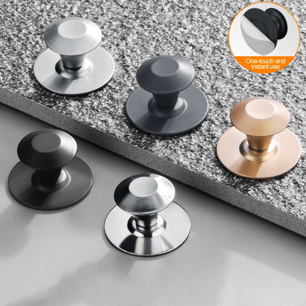 1PC Punch Free Self-Adhesive Stainless Steel Drawer Knobs Modern Style Glass Door Pulls Wardrobe Handles With Adhesive Wall Hook