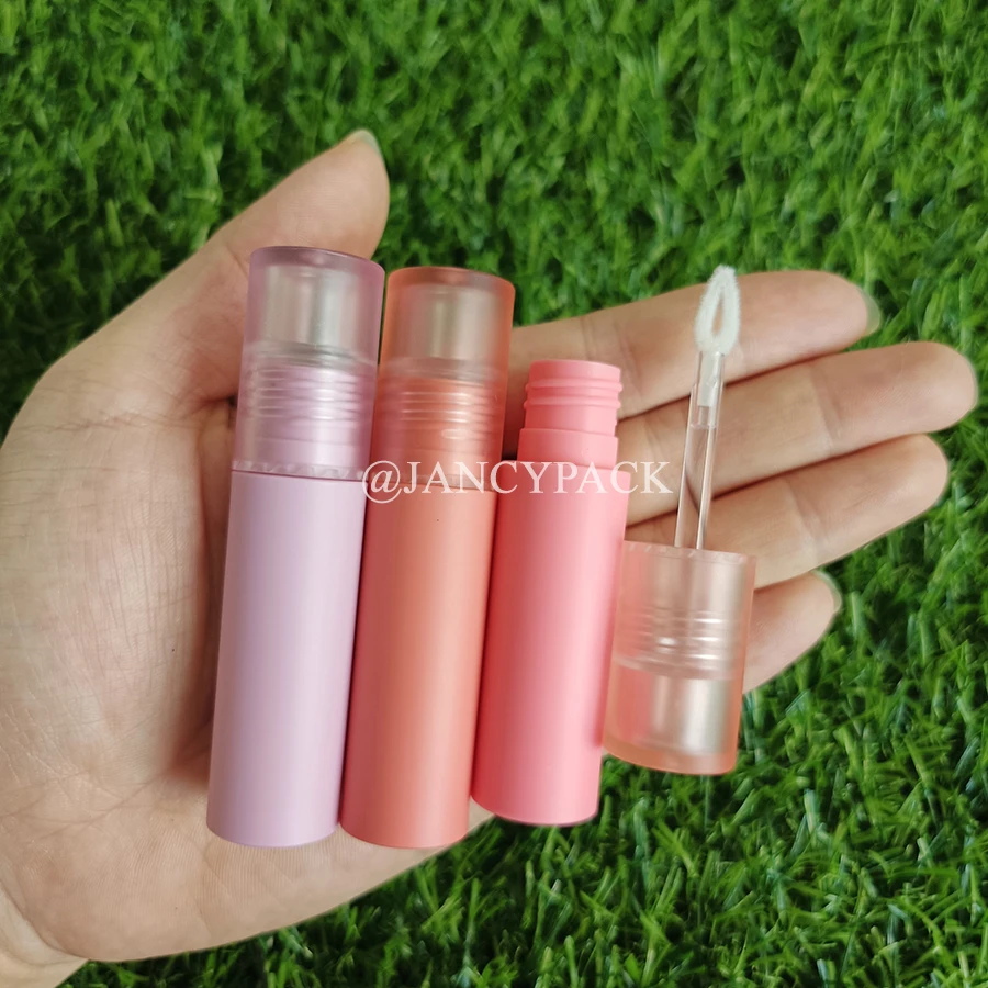 

3 мл пустой розовый, фиолетовый персиковый матовый круглый тюбик для блеска для губ, многоцветный пустой тюбик для блеска для губ на заказ с кистью в форме сердца