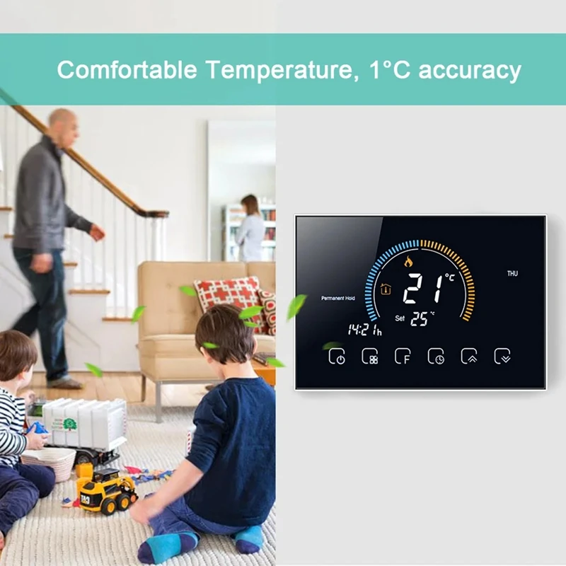 Smart Tuya Voice Control Smart Programmable Thermostat APP Control LCD Water/Gas Boiler Heating Black WiFi-A56M