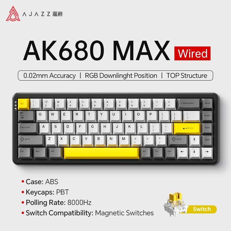 AJAZZ AK680 MAX Mechanische Tastatur HE Hall-Effekt-Schalter 60 % 8k/1K RGB Wired/Wireless Gaming Rapid Trigger Magnetische Tastatur 4