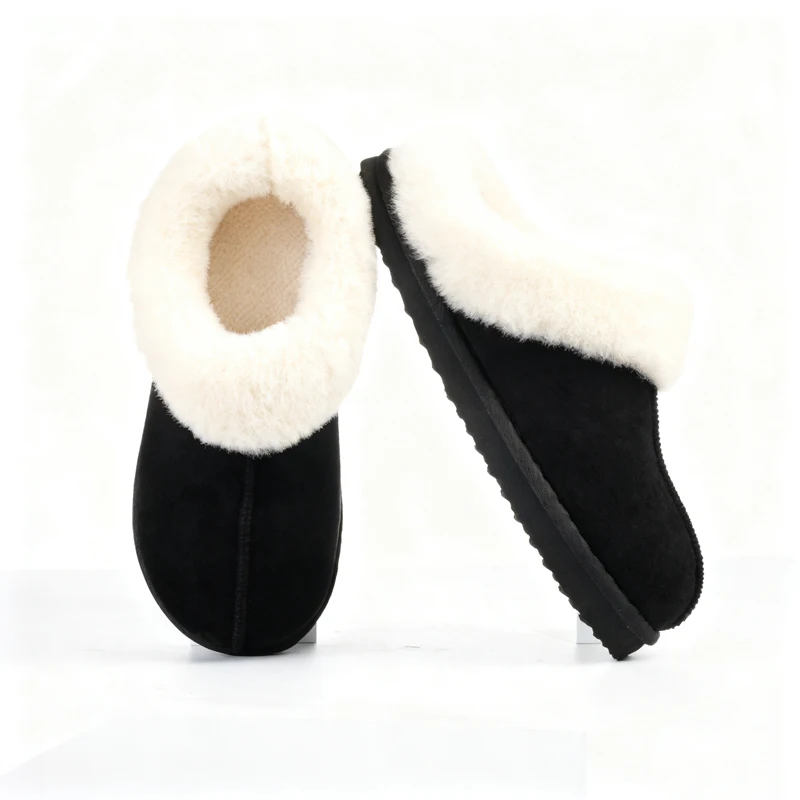 Pantuflas Kidmi de invierno para mujer con cuello de piel, de gamuza, cálidas, antideslizantes, para interior y exterior.