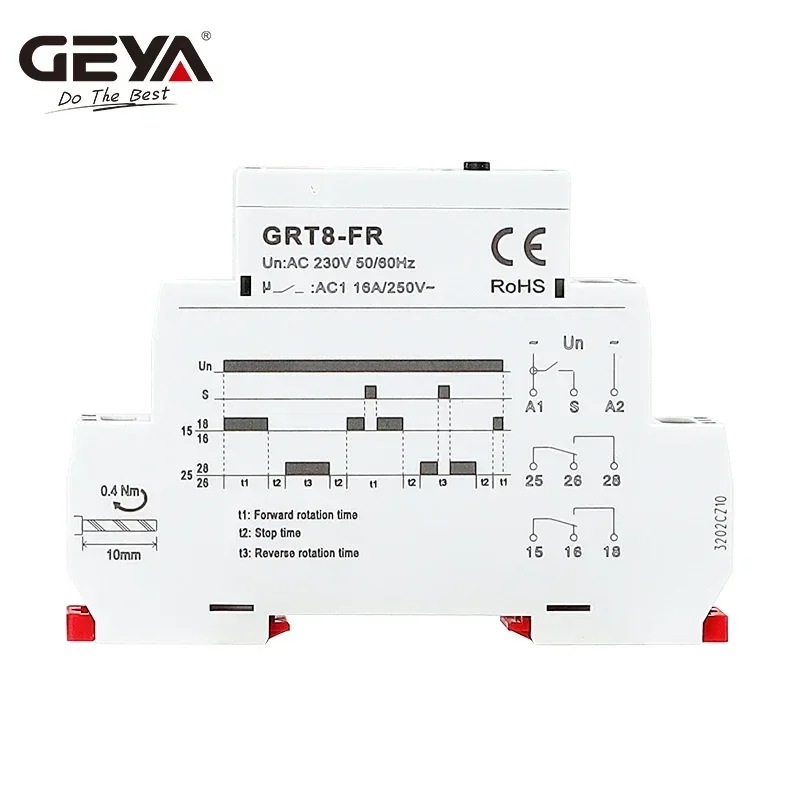 

GEYA Digital Version Forward & Reverse Control Time Relay + Motor Protector | AC230V, AC/DC12~240V, 16A, 2SPDT