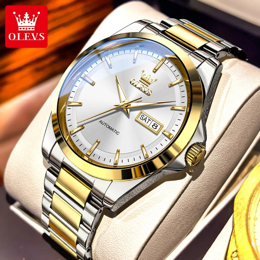 

OLEVS Luxury Fashion Man Wristwatch Week Date Waterproof Luminous Men's Clock Stainless Steel Mechanical Business Watches Men