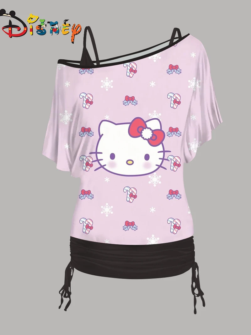 Set da donna Sexy elegante top abbigliamento donna Hello Kitty Dress minigonna con maniche a una spalla t-shirt Disney Set a due pezzi