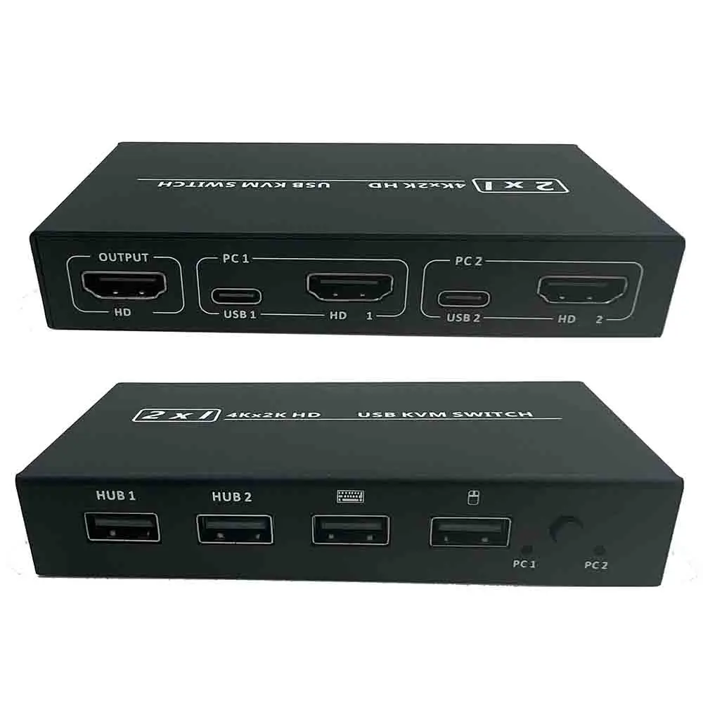 KVM-caja de interruptores compatible con HDMI USB, 2 en 1, para compartir teclado, ratón, impresora, pantalla de vídeo, divisor Swltch USB