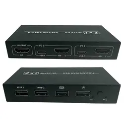 USB HDMI互換のKvmスイッチボックス,2 in 1出力,2個の共有,キーボード,マウス,プリンター,ビデオディスプレイ,swッチスプリッター