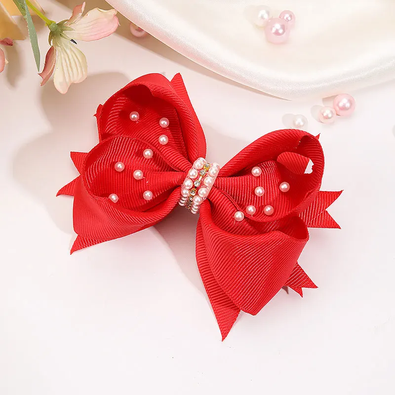 Sweet Pearl Hair Bow Clips Girls Ribbon Bowknot Hairpins Hairgrips Kids Boutique Hair Clip Headwear Handmade Hair Accessories