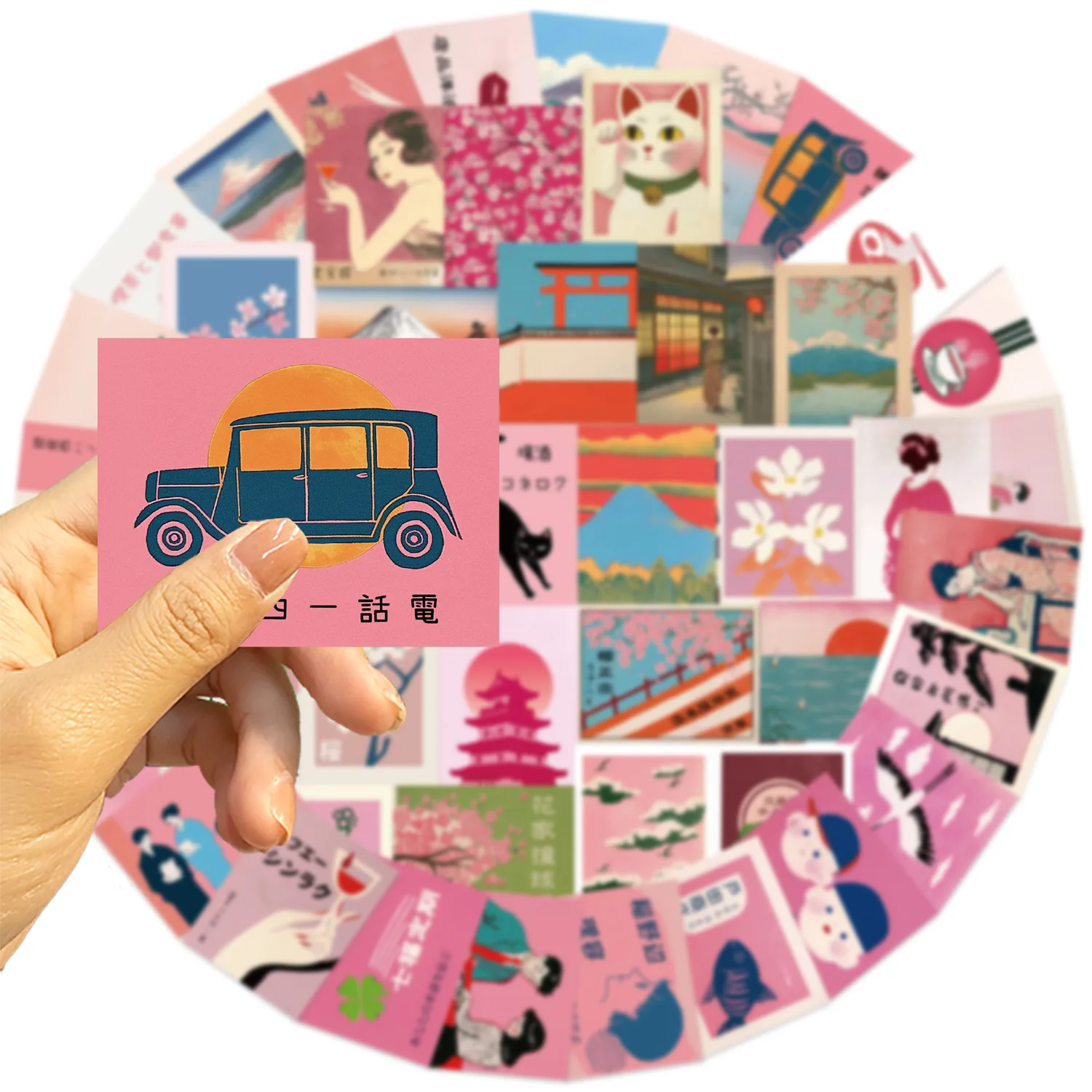 

10/30/50PCS Cartoon Retro Pink Japanese Aesthetics Sticker DIY Decoration Waterproof Skateboard Notebook Graffiti Toy