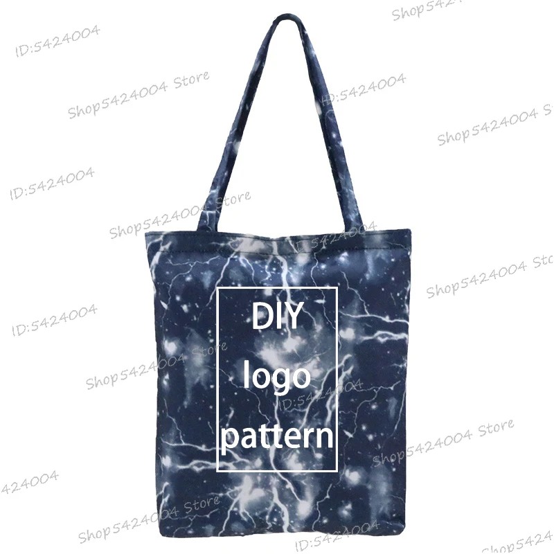 

Fashion Zipper Men Women's Handbags Large Capacity Canvas Folding Eco-Friendly Tote Bags Customized Images Student Shoulder Bag