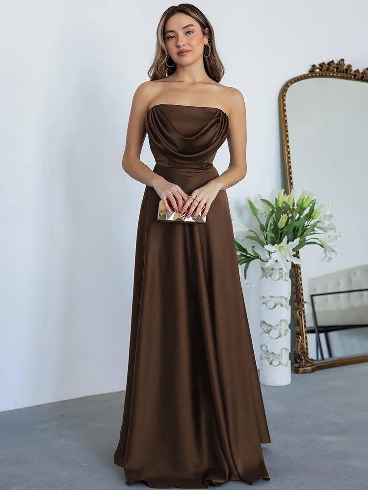 Mozision Satijn Off-shoulder Strapless Sexy Maxi Jurk Vrouwen Jurk Elegante Mouwloze Backless Avond Club Party Lange Jurken
